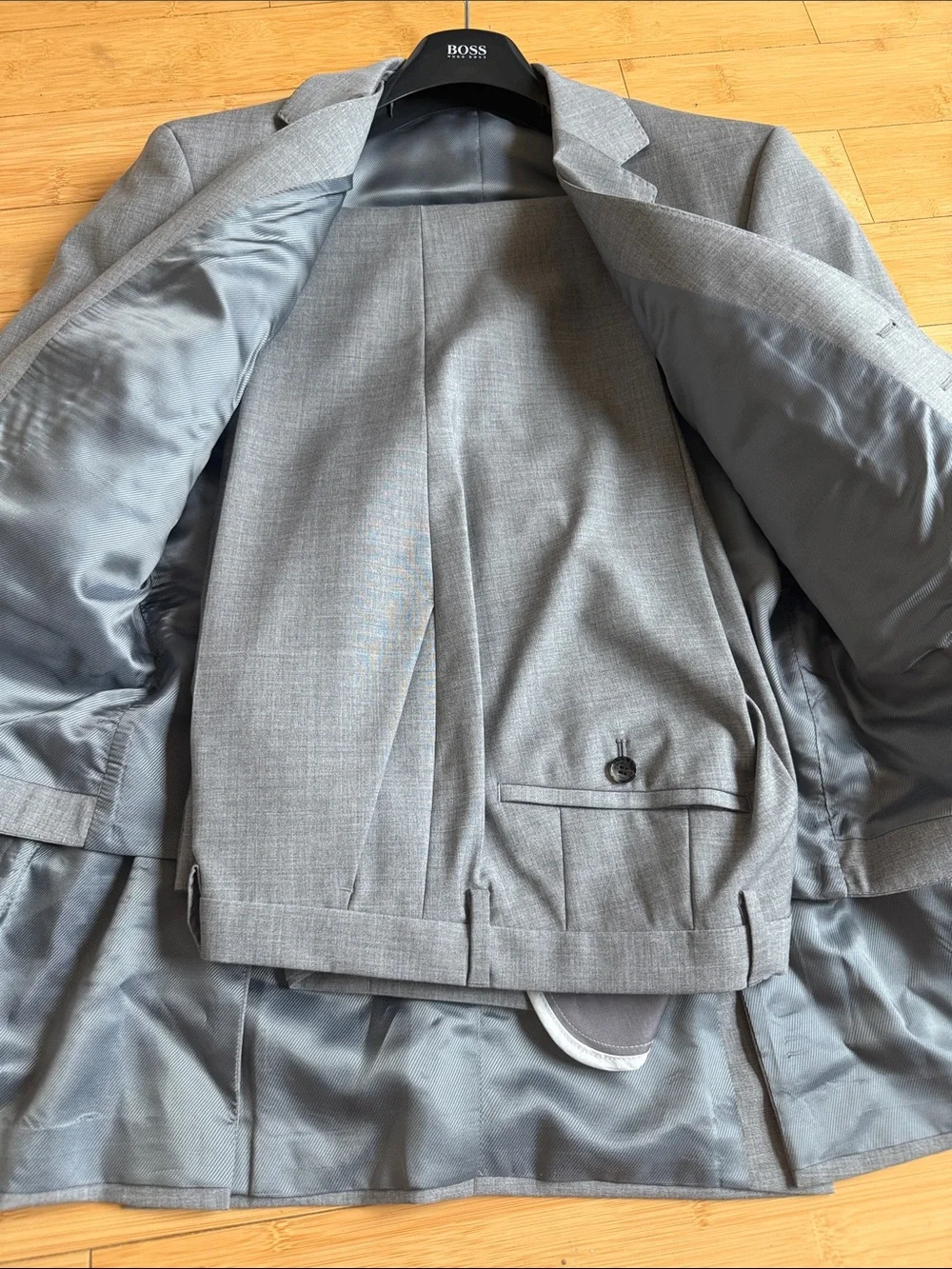 BOSS Light Gray Men's 3 Piece Suit 36R